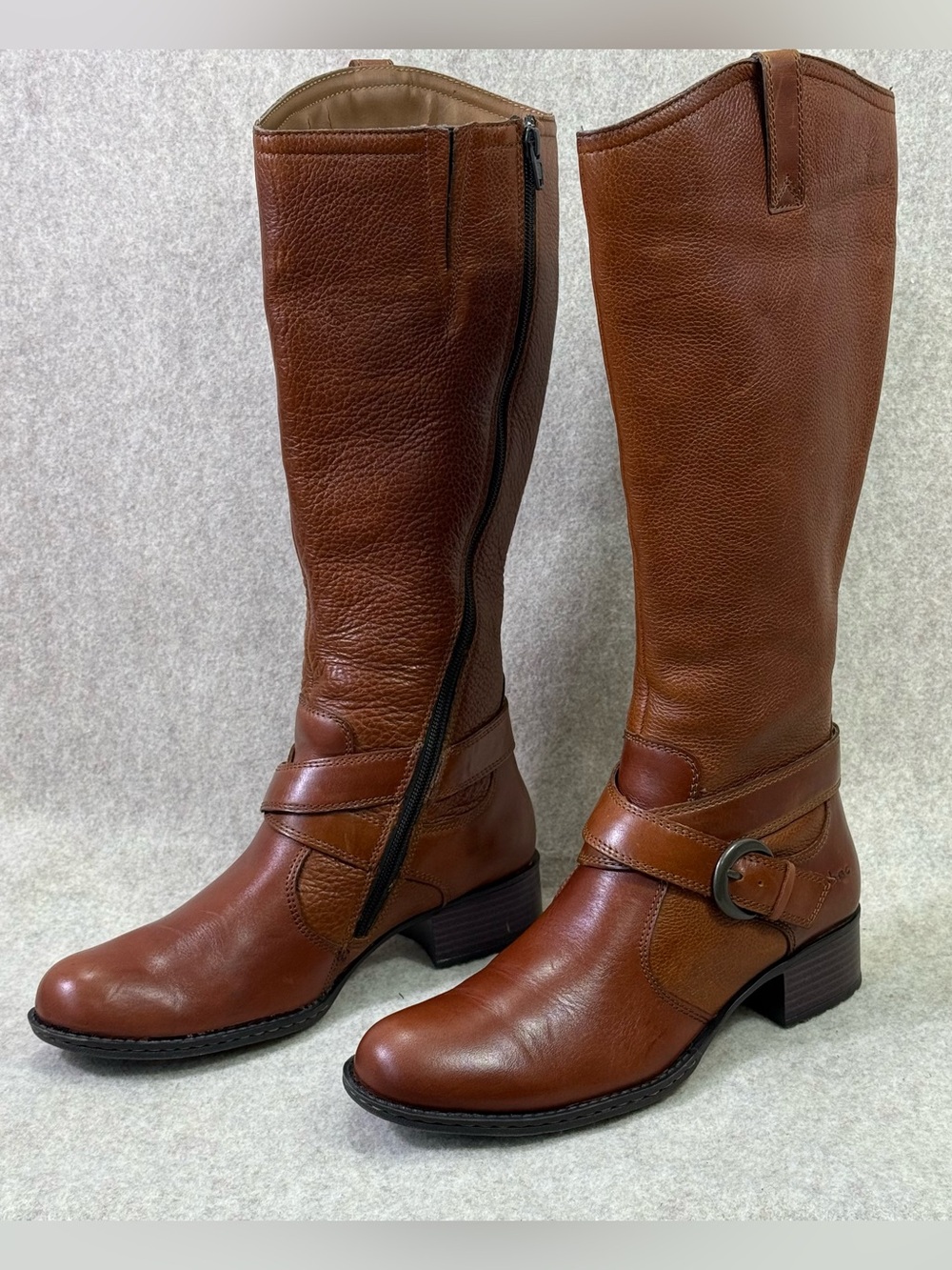 B.O.C. Vintage Cinnamon Pebbled Leather Knee-High Riding Boots Sz Block Heel